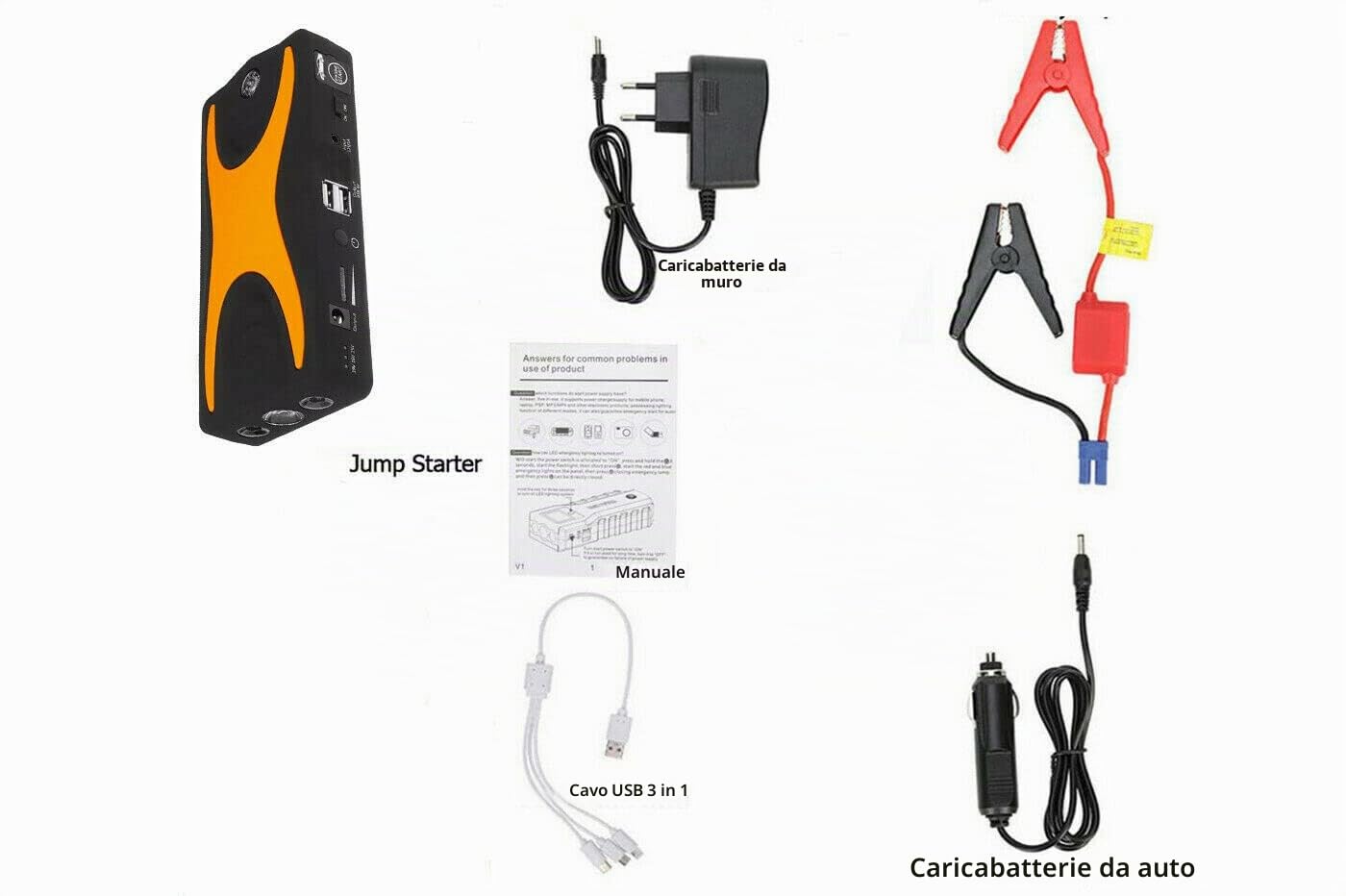 KIT AVVIATORE EMERGENZA PER AUTO 20000MAH, STARTER 12V POWER BANK PORTATILE, BATTERIA PER AUTO DI AVVIAMENTO - DISCORAMA®