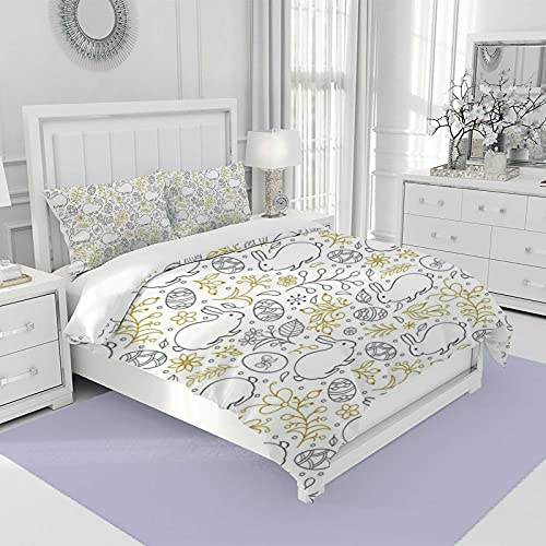 Housse de couette lapin infroissable en polyester durable pour lit blanc