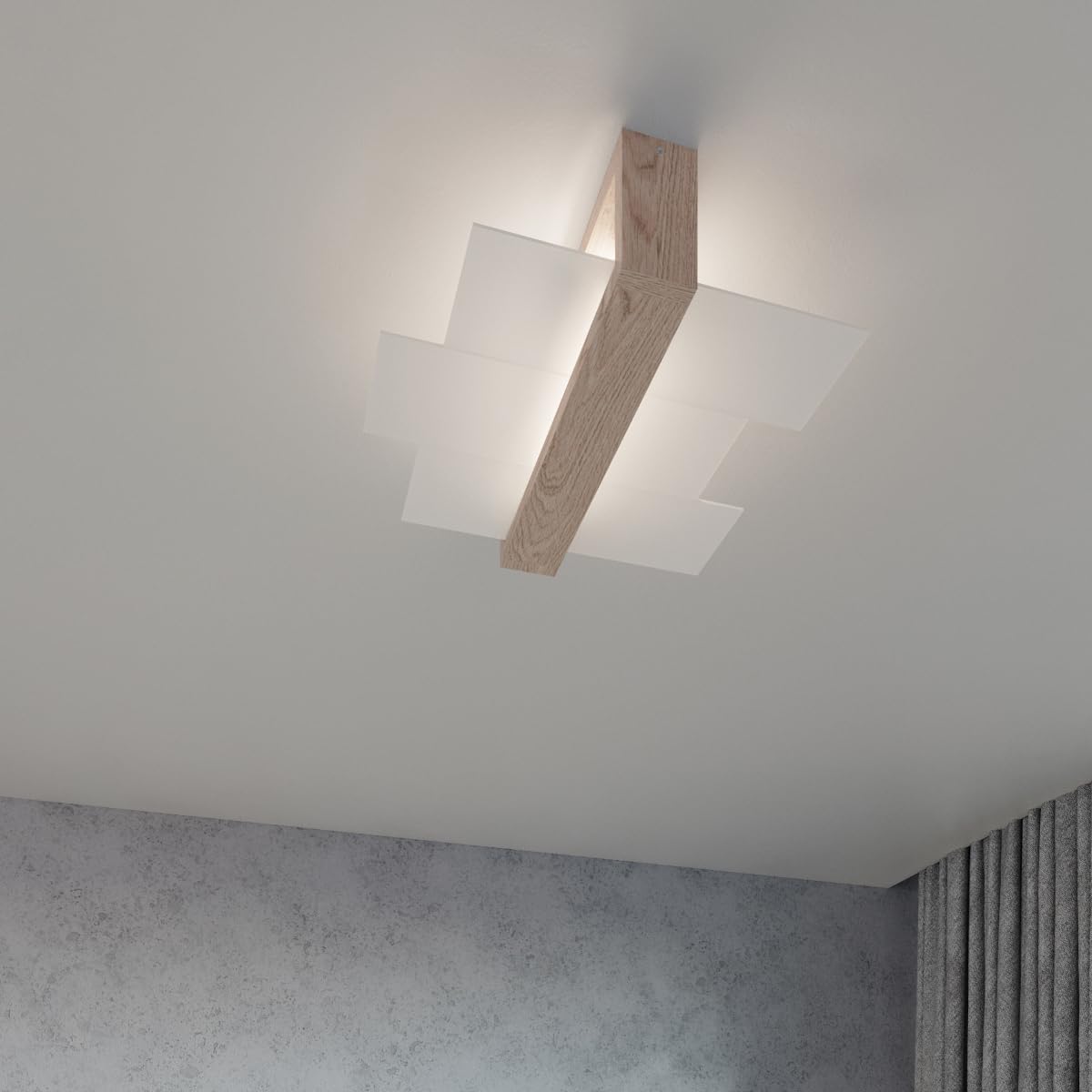 SOLLUX lighting Feniks 1 Lampada da parete | Elegante alloggiamento in legno + combinazione di paralume in vetro | Lampadina E27 sostituibile, 1 x 60 W | Legno naturale, 43 x 12 x 30 cm