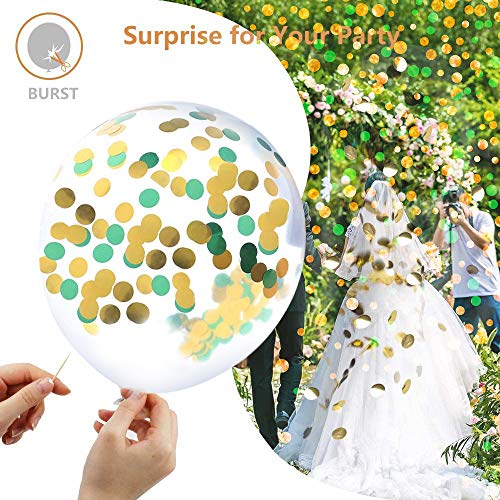 Image of KBZVNAF Green White Latex Party Balloons - 50pcs 12 inch White Green Gold Confetti Balloons for Jungle Theme Party Balloons Supplies