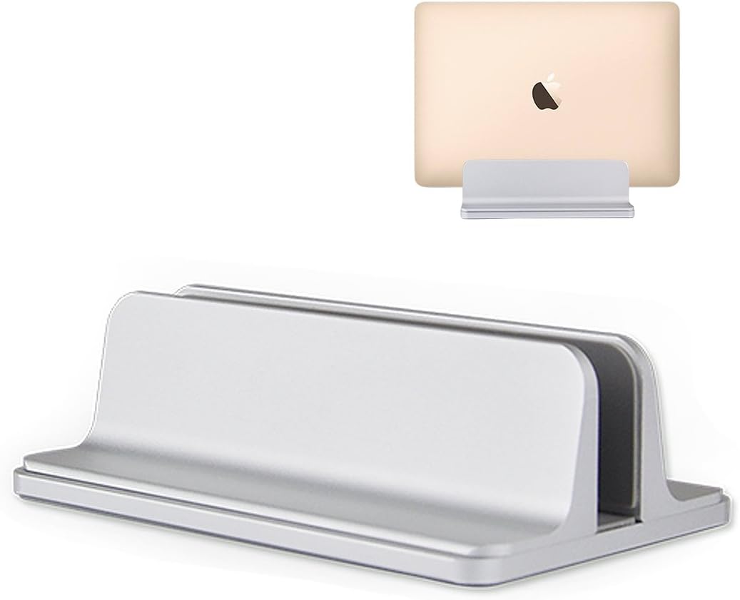 GENORTH Vertical Laptop Stand,Adjustable Macbook Stand [Space Saving] Desktop NoteBooks Holder for Most Laptop，Aluminum, Silver