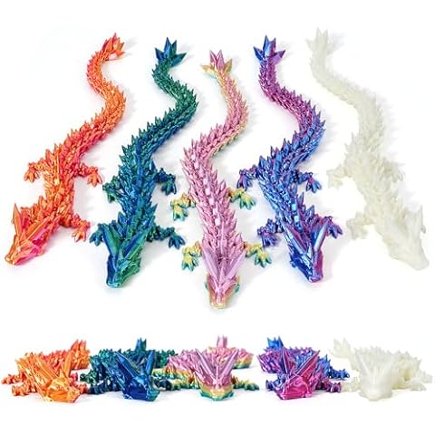 5pc 3D Printed Dragon Fidget Toy, Articulated Dragon, Crystal Dragon Toy, Full Articulated Dragon Crystal Dragon,Home Office Decor Executive Desk Toys (5PC-A) Cover