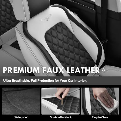 Image of Coverado Car Seat Covers Front Seats, Luxury Stain-Resistant Waterproof Faux Leather Full Set with Rear Protectors, Elegant Easy-Clean Automotive Interior - WhiteBlack