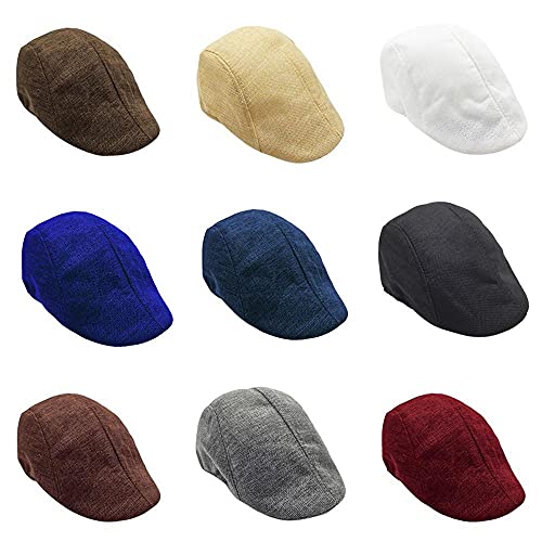 Men's Newsboy Cap Summer Sun Visor Vintage Irish Hat Driving Cabbie Hunting Cap Solid Color Cotton Linen Flat Cap #TOP1