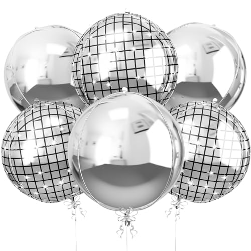 Image of Silver Disco Round Foil Balloons Birthday Prom Decor 22 Inch 6 Pcs