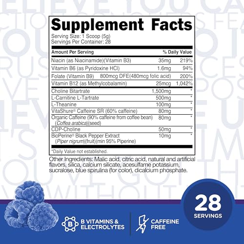 Image of TransformHQ Energy & Focus Powder (Blue Raspberry) 28 Servings, Gluten-Free | Boost Shot Clean Energy Drink Mix, Sugar Free, GMO-Free