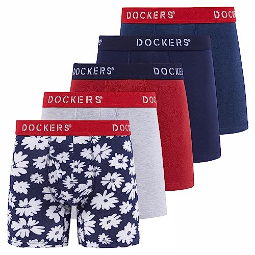 Ropa Interior, Apparel Dockers - Calzoncillos tipo calzones transpirables para hombre, 5 unidades, Heather Navy | Dockers Navy | Valentines Floral 2 | Cherry | Heather Grey, Large