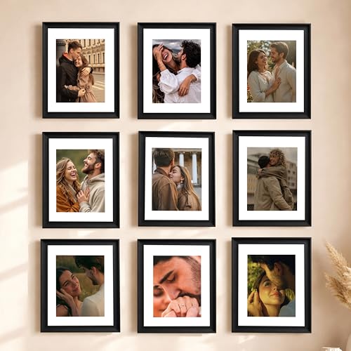 Image of Art Street Wooden Photo Frame for living room, Aesthetic Cave Design Photo Frames for Photograph, Art Work, Certificates Set of 9 (6x8 Inch, Black)