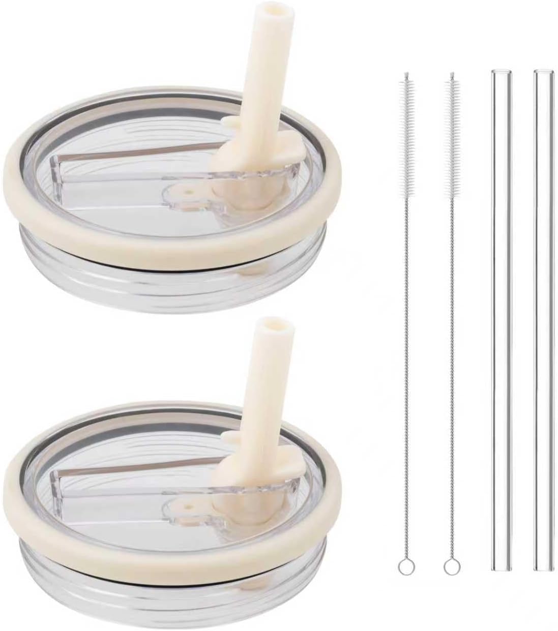 40 oz Tumbler Flip Straw Lid Replacement - Compatible with hydrojug lid replacement 40 oz Traveler cup. (Cream color) Pack of 2.