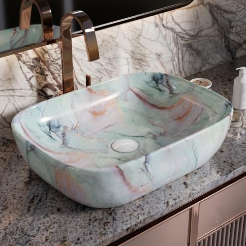 Image of Designer Ceramic Wash Basin For Bathroom | Over Counter Bathroom Basin | Counter Top Bathroom Sink | Wash Basin For Restaurant, Hotel (18 x13 x 5 Inch) (158)