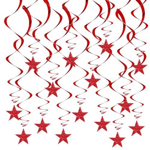 Image of BEISHID Red Glitter Stars Hanging Swirls Pre-Strung Stars Hanging Decorations for Christmas Wedding Anniversary Bachelorette Engagement Birthday Party Decorations Supplies,Pack of 15