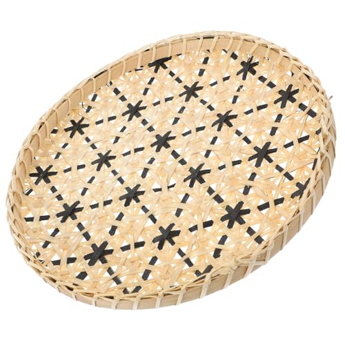 Flat Shallow Basket Rattan Sieve Basket Fruit And Vegetable Wash Strainer Woven Fruit Tray Wooden Bread Basket Farmhouse Storage Container Dish for Food Dessert 22CM