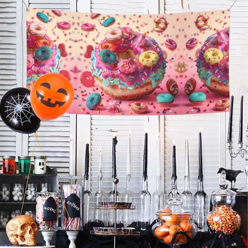 MINDBBDFJ Colorful Cupcake Donut Print Banners And Signs For Outdoor/Indoor,Personalized Banner Customizable Parties Halloween Banner (180x90cm)2