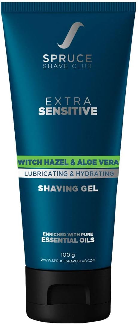 Spruce Shave Club Natural Shaving Gel For Men | Extra Sensitive Formula with Pure Essential Oils | Witch Hazel & Aloe Vera | Vegan, No Sulfates, Parabens, Silocones or PEG's 100 g