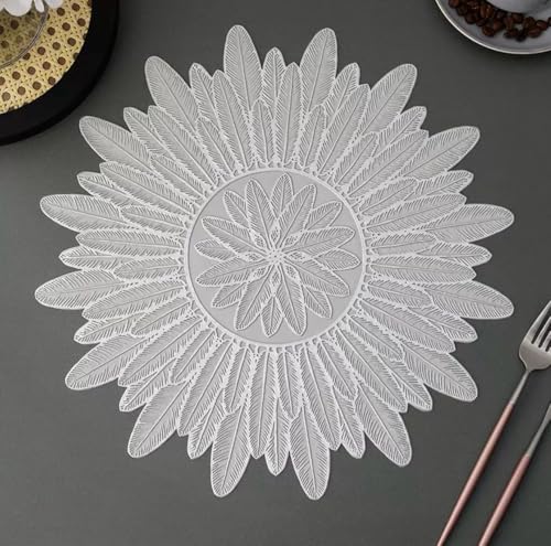 Image of HomeCloud PVC Material Round Shape Table Mat, Dining Table Mat,Table Placemats, Round Mats,Best for Bed-Side Table /Center Table, Dining Table /Shelves (Sun Silver, Set of 2)