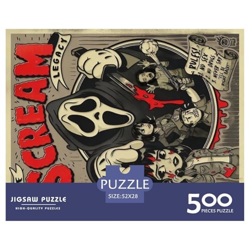 500 Piezas de póster de cómics de película de Terror Scream, Rompecabezas creativos Cuadrados para Adultos y Rompecabezas de Madera, Juego desafiante, 52 x 38 cm