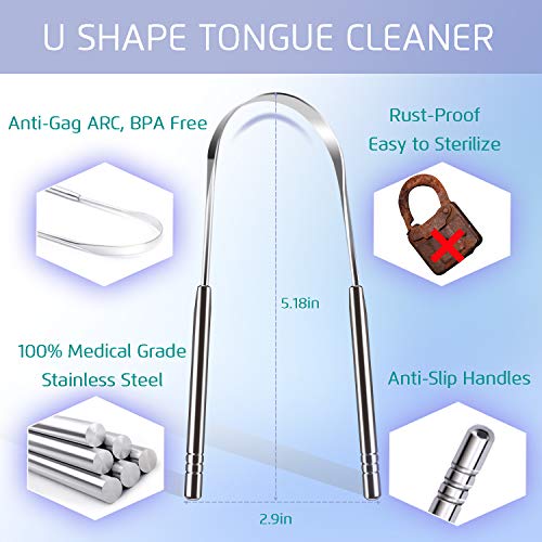 image for BUZHI 4PCS Tongue Scraper, Stainless Steel Tongue Cleaners, 100% BPA F