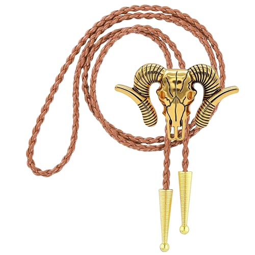 Image of Jeilwiy Bolo Tie for Men Western Cowboy Tie Necklace Gold Bolo Tie Leather Necktie Halloween Tie Accessories for Women