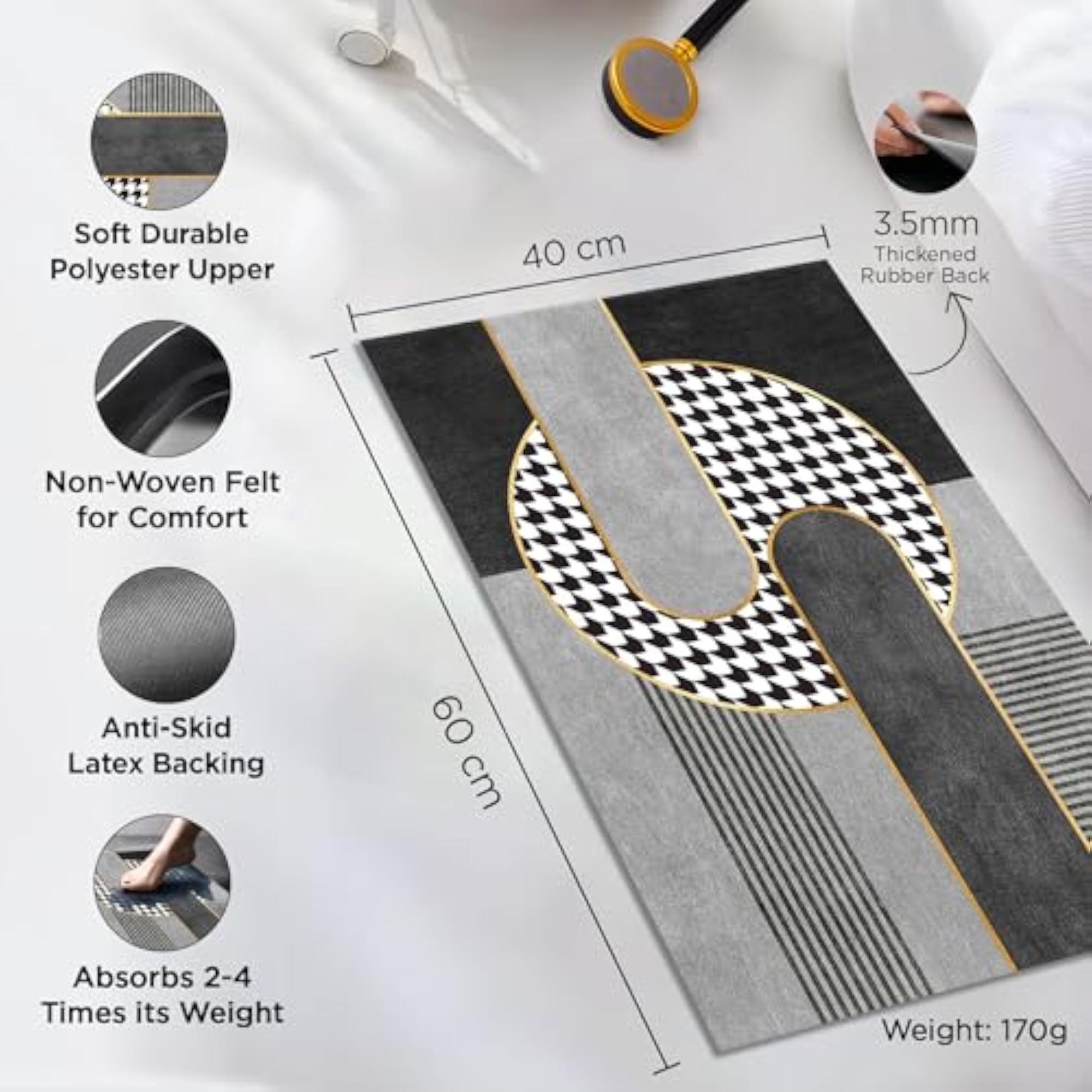 Non-Woven Felt Bath Mat, Anti-Skid, Machine Washable