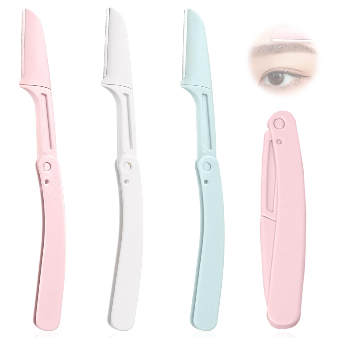 3 Pezzi Pieghevole Rasoio per Sopracciglia per Donna e Uomo, Rasoio di Sicurezza, Depilazione Rasoio Viso, Formato Riutilizzabile, Portatile