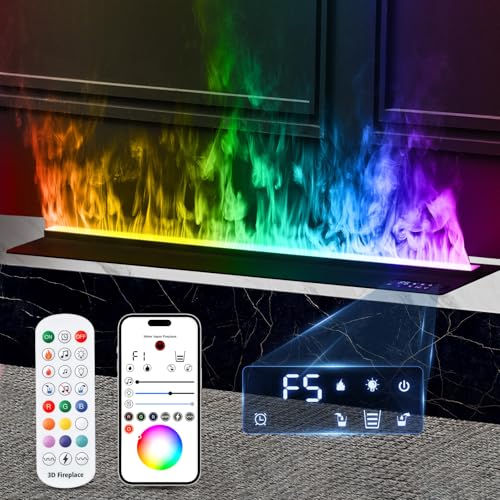 APP RGB Water Vapor Fireplace 3D Electric Fireplace Recessed Multicolour Realistic Atomized Flame,Vapor Fireplace with Remote/App/Touch Control for Timer,Color Adjustment,Dimmable,59.06