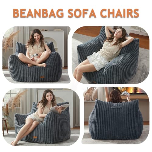 Image of Giant Bean Bag Chairs for Adults Teens with Filling Large Fluffy Bean Bag Chair with Armrests Plush Comfy BeanBag Couch Sofa Chair for Bedroom Living Room Reading