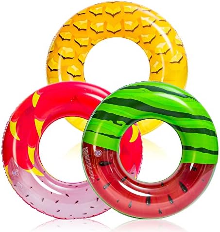 JOYIN Inflatable Pool Tube Raft 32.5 (3 Pack) with Fruits Painting, Funny Inflatable Pool Float Toys Swim Tubes for Swimming Pool Party Decorations