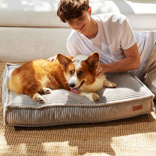 FUKUMARU Dog Bed, Thickened Corduroy Dog Beds Mat with Washable Cover, Large Waterproof Cotton Dogs Bed for Crate, Cozy Fluffy Pet Pillow Beds Kennel Pad with Non-Slip Bottom, 36inch, Light Grey - Image 6