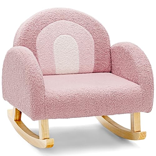 LIFEZEAL Kindersessel, Kindersofa für Kleinkinder, Mini Sofa für Mädchen & Junge, Schaukelstuhl aus Teddy Samtmaterial & Massivholzbeinen, Kinderstuhl für Kinderzimmer (Hellrosa)