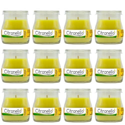 Home Universal® Pack de 3/6/12 Velas Aromáticas en Vaso de Cristal Reciclable LUMAR AROMATIC – 24h de Duración por Vela – Cera Vegetal Perfumada – Fabricadas en España (Citronela, 12 Unidades)