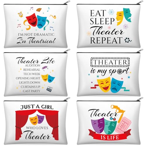 Reginary 6 Pcs Theatre Makeup Bags Musical Theater Gifts for Women Theatre Zipper Cosmetic Bag Broadway Gifts for Drama Theater Actors and Lovers