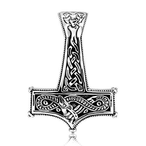 WithLoveSilver plata de ley 925 Viking amuleto nórdico Guerrero dragón martillo de Thor Mjolnir colgante