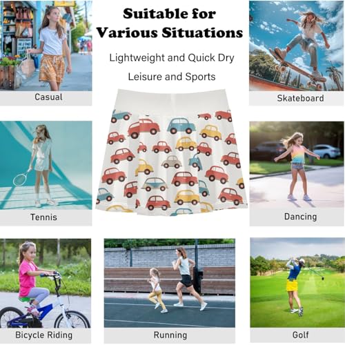 visesunny Girls Flowy Pleated Skirt Cartoon Car Taxi Pattern Tennis Golf Fashion Short Skorts for Casual Dance Outfit4