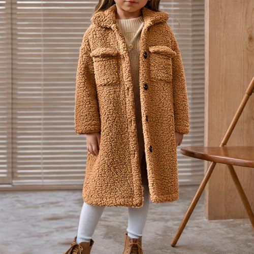 Girls Sherpa Jacket Fall Winter Warm Plush Fuzzy Long Coat Boys Casual Outerwear Fleece Jacket with Pockets2
