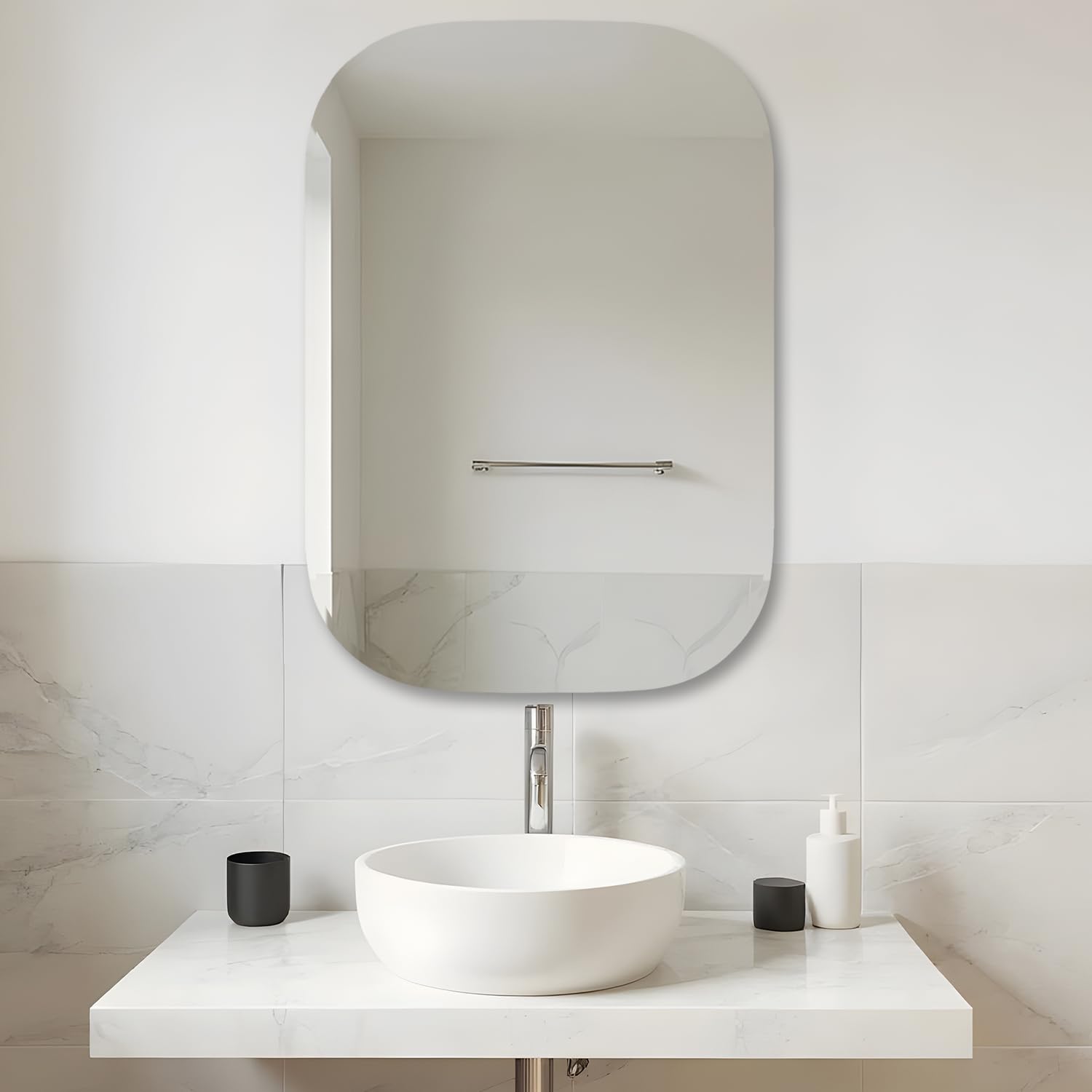 Amazon Basics Frameless Rectangular Glass Wave Wall Mount Mirror with Beveled Edges – Decorative Bathroom, Bedroom, Living Room, Dressing Room & Entryway Mirror – 30 x 0.4 x 45 cm