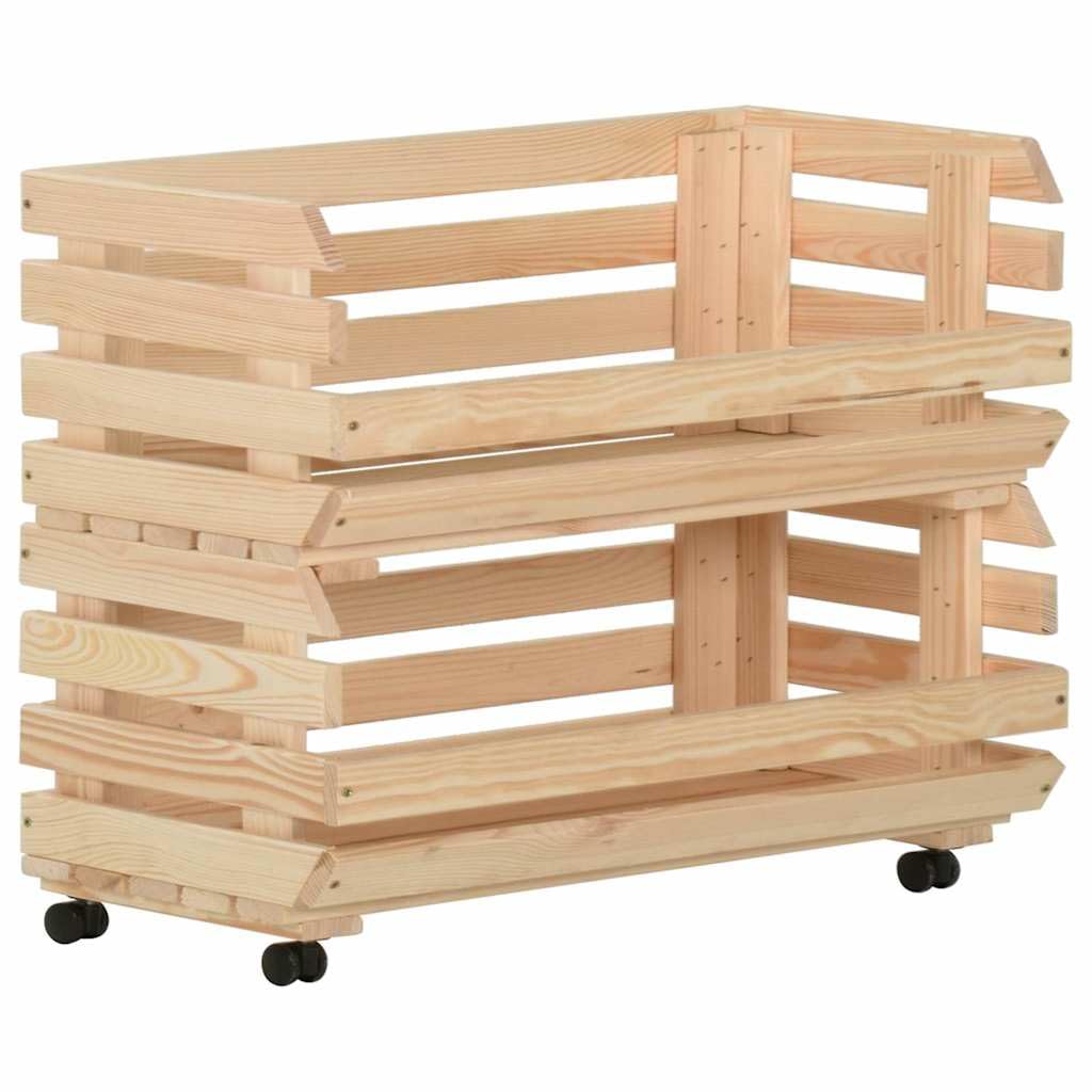Carrello per verdure in legno di pino massiccio, 77 x 30 x 80 cm, con ruote, 3 scomparti, per cucina, sala da pranzo, soggiorno
