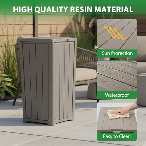 Image of 23 Gallon Outdoor Trash Can Waterproof Resin Garbage Can with Lid Outside Trash Bin for Porch Backyard, Deck, Patio, Kitchen Trash Can