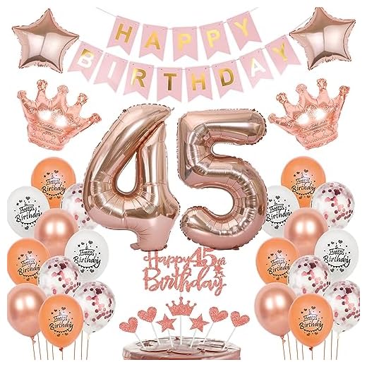 45 globos con el número 45, globos de aire para 45 cumpleaños, para mujer, decoración de 45 años, guirnalda de cumpleaños + banderines de 32 pulgadas, globos con números de 45 años