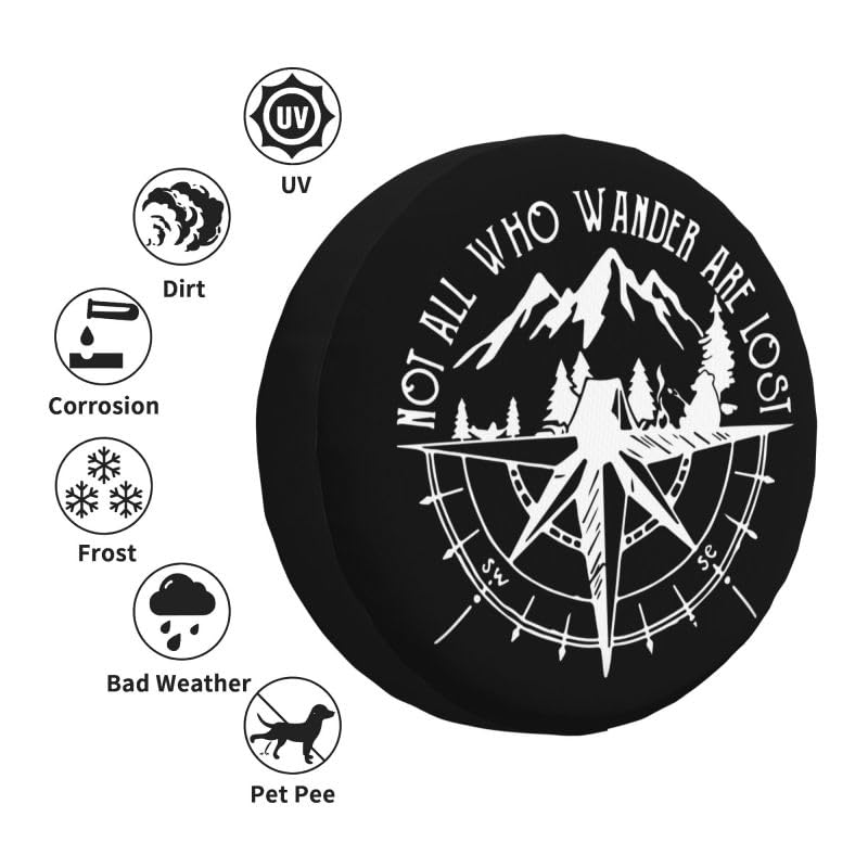 Compass Rose Spare Tire Cover with Backup Camera Hole Not Who Wander are Lost Leather Wheel Covers for Wrangler JL (18