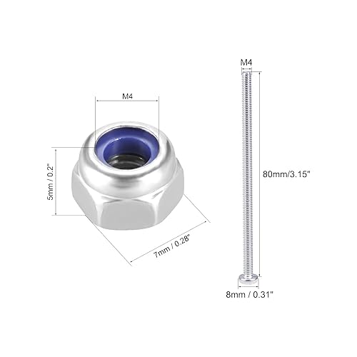 Miniatura 2 de uxcell Tornillo de cabeza cruzada M4x80mm Pan Phillips, 10 piezas y tuercas de bloqueo hexagonales de nailon M4x0.0.276 in, 10 unidades