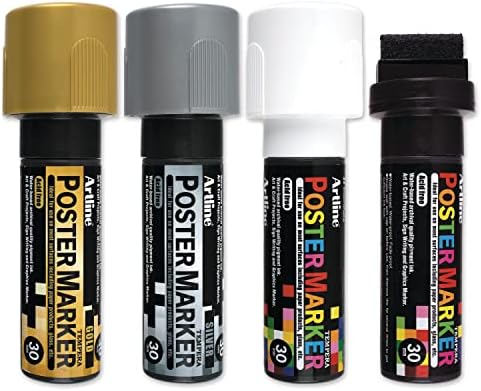 artline Poster Markers, 30 mm Writing Width, Metallic Colors, 4 Pack (EPP-30-4W4)