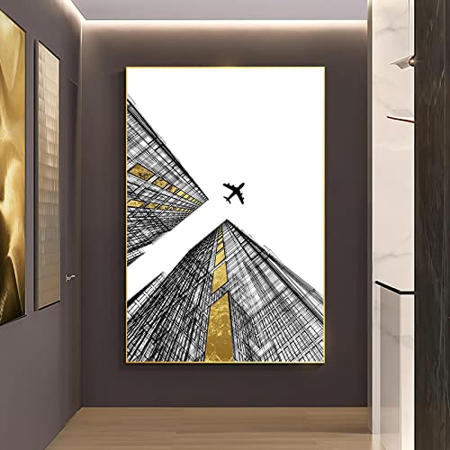 Peinture sur toile paysage ville avion pour habiller un mur vide de salon 40x60