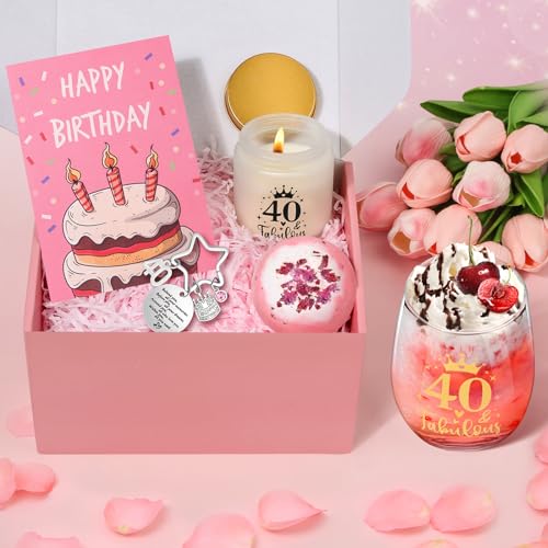 40e verjaardagscadeaus voor vrouwen, verjaardagsverwencadeaus voor haar, gepersonaliseerde glazen 40e wijnglas geschenkset, gin geschenkdoos voor moeder, zus, beste vrienden - Afbeelding 6