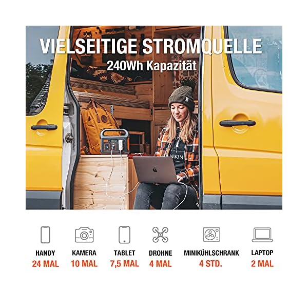 Jackery Explorer 240, 3.6V/67200mAh/240Wh Tragbare Powerstation Mobiler Stromspeicher mit Reinen Sinuswellen 230V/200W… – Bild 4