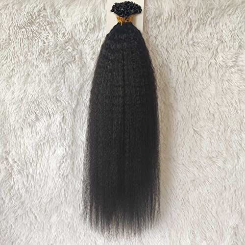 Forawme Kinky Straight Pre Bonded U Tip Hair Extensions 100 Remy Human Hair Nail Tip Fusion Hairpiece Invisible Keratin Extensions #1B Black 22 Inch 100G/Pack 1G/Strand #TOP1