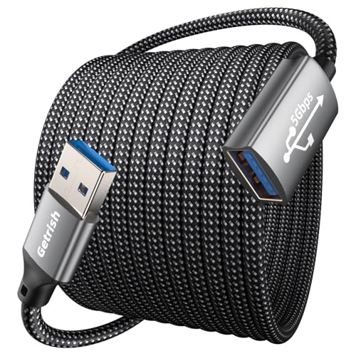 Getrish USB Extension Cable 20FT Long USB 3.0 Extension Cord Type A Male to Female Nylon Braided Extender Compatible with Camera Phone USB hub Mouse Keyboard Printer Hard Drive Xbox