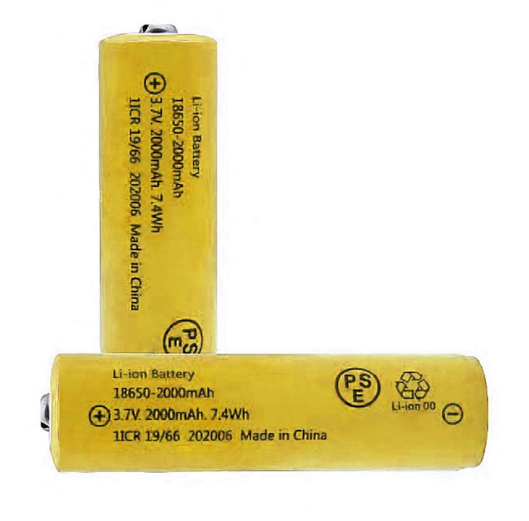 18650 Battery 3.7Volt 2Pcs Rechargeable Battery 2000mAh Button Top Batteries for Headlamp,LED Flashlight,Mini Fans etc…