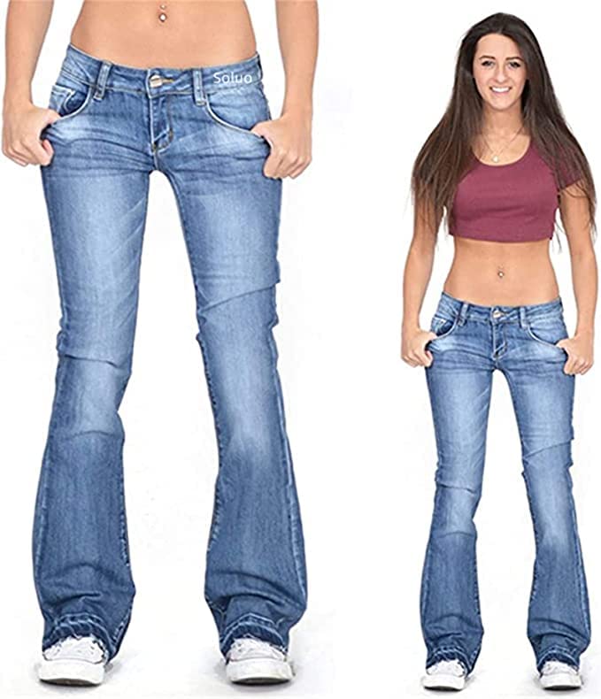 Women's Skinny Girlfriend Jeans Stretchy Bell Bottom Bootcut Denim Pant Sexy Slimming Mid Waisted Flare Bottom Jeans (XX-Large,Blue)3