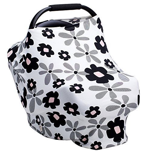 Baby Car Seat Covers For Girls With Pouch Versatile Stretchy Floral Babies Car Seat Protector Infant Stroller Canopy Nursing Covers For Travel Breastfeeding Covers Shopping Cart Cover For Girls #TOP7