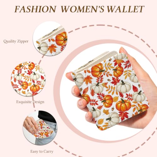 Image of Fall Wallet for Women, Pumpkin Maple Leaf PU Leather Accordion Wallet